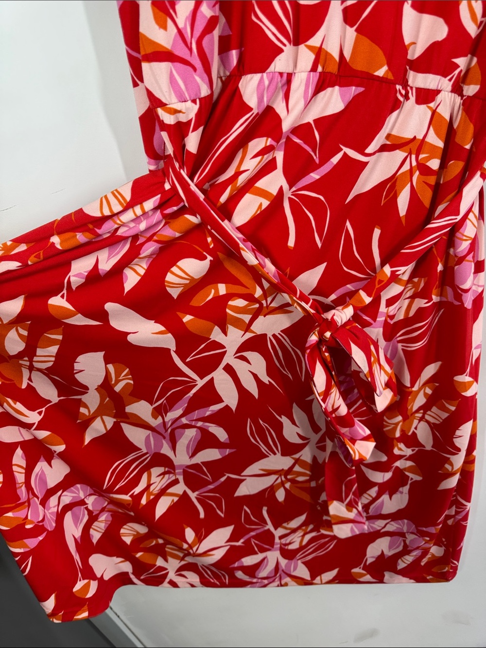 Eloquii Floral Midi Dress Red Pink Size 18 Belted Long Sleeve Summer Boho Chic - Picture 7 of 15